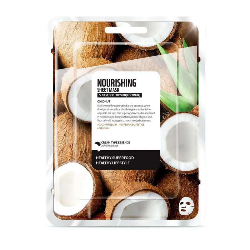 Sheet Mask Pack (7) Superfood: grijze vervuilde en droge huid (Kokos) FARMSKIN